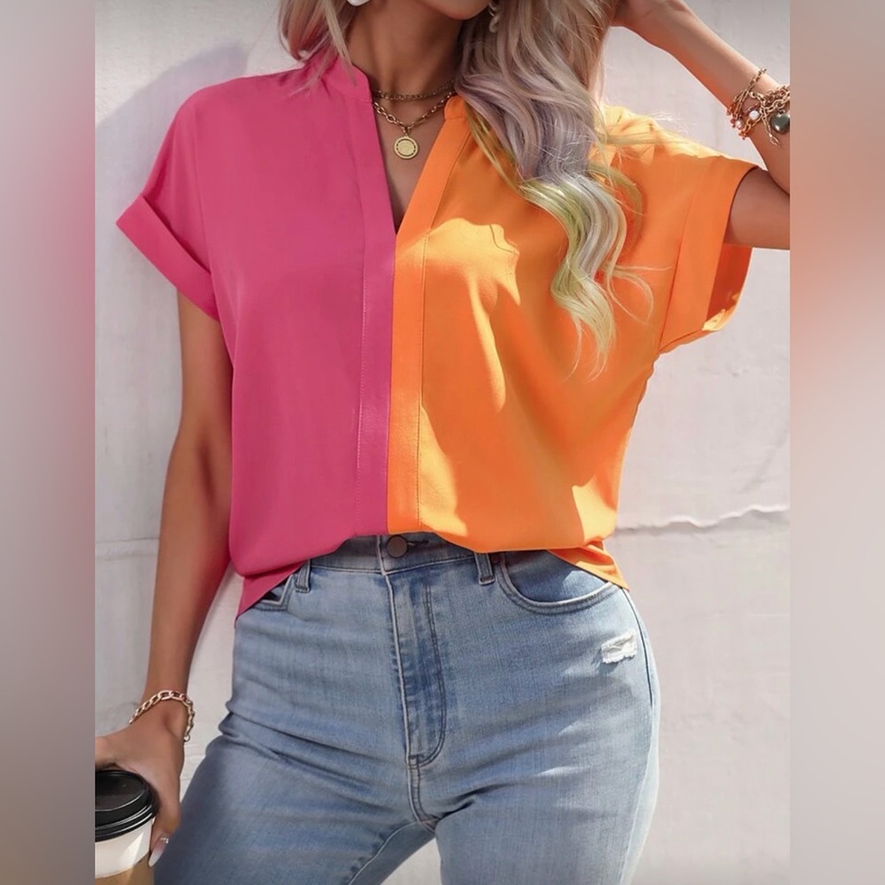 Colorblock Pink and Orange Women's Top